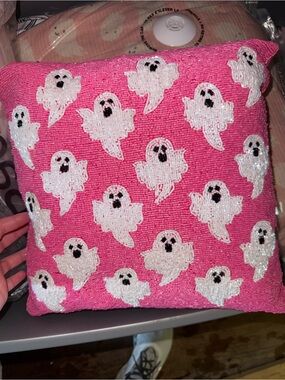 Pink Sequin Ghost Decorative Pillow